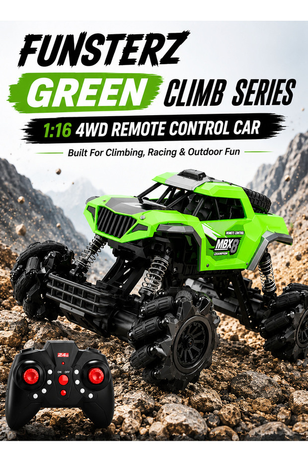 1:16 RC Climbing Car 4WD 2.4GHz Rechargeable Off Road Rock Crawler with Anti Slip Transverse Wheels Shock Suspension All Terrain RC Toy for Kids Boys Girls
