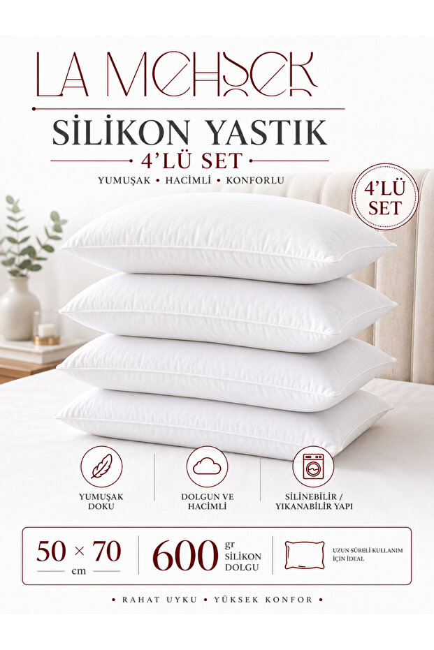Pack of 4 100% Silicone Comfortable Slim Pillows