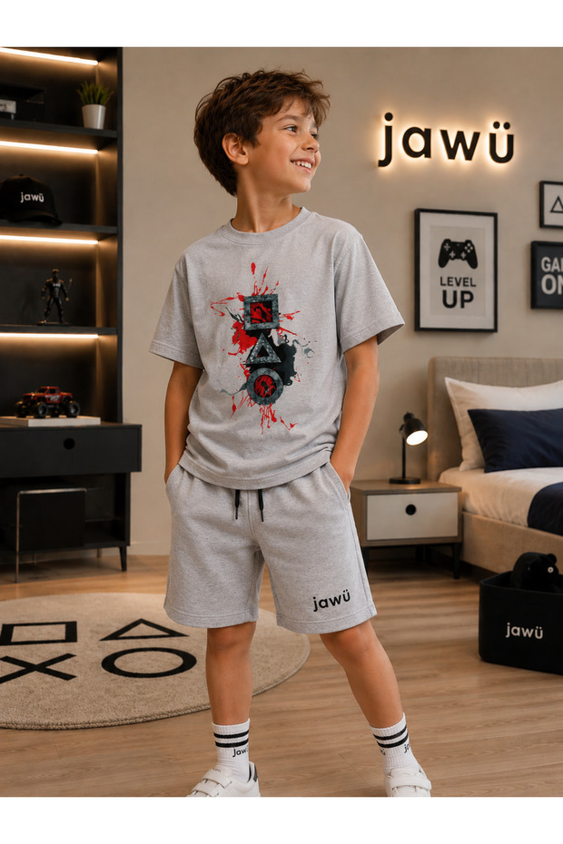 مجموعة شورتات تي شيرت مطبوعة من GAME2 مقاس كبير