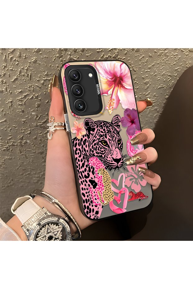 Samsung Galaxy S22 Compatible Silicone Edge Hard Back Case Couple Phone Case Leopard Pattern