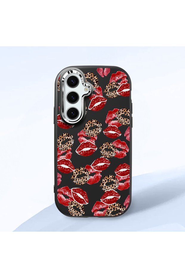 Samsung Galaxy S25 Compatible Case Camera Protector Black Silicone Couple Phone Case Kiss Pattern