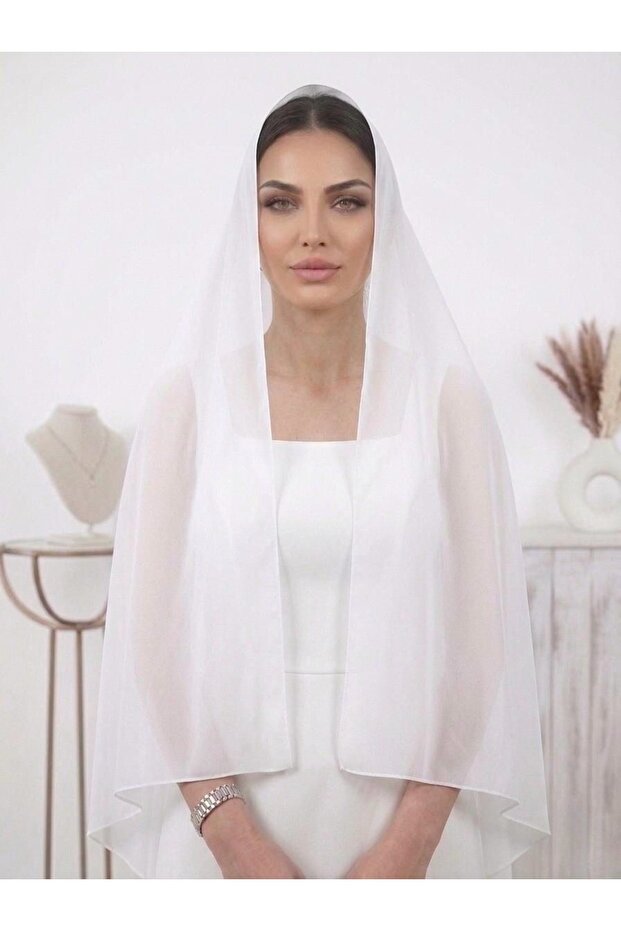 White Plain Chiffon Shawl - Daily&Wedding&Dowry&Mevlüt Shawl