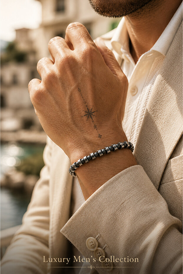 Luxury Men's Collection Men's Black Beaded Bijouterie Bracelet
