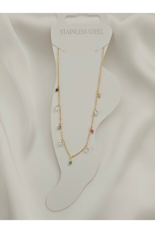 Women's Steel Colored Stone Anklet