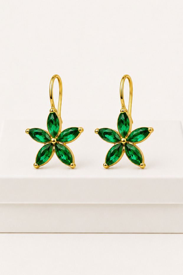 Colorful Zircon Stone Lotus Flower Earrings | Gold Color Flower Figured Dangle Women's Earrings