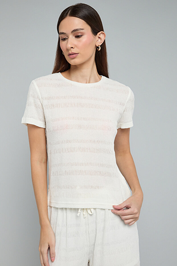 Striped Knit Top with Crew Neck and Short Sleeves
