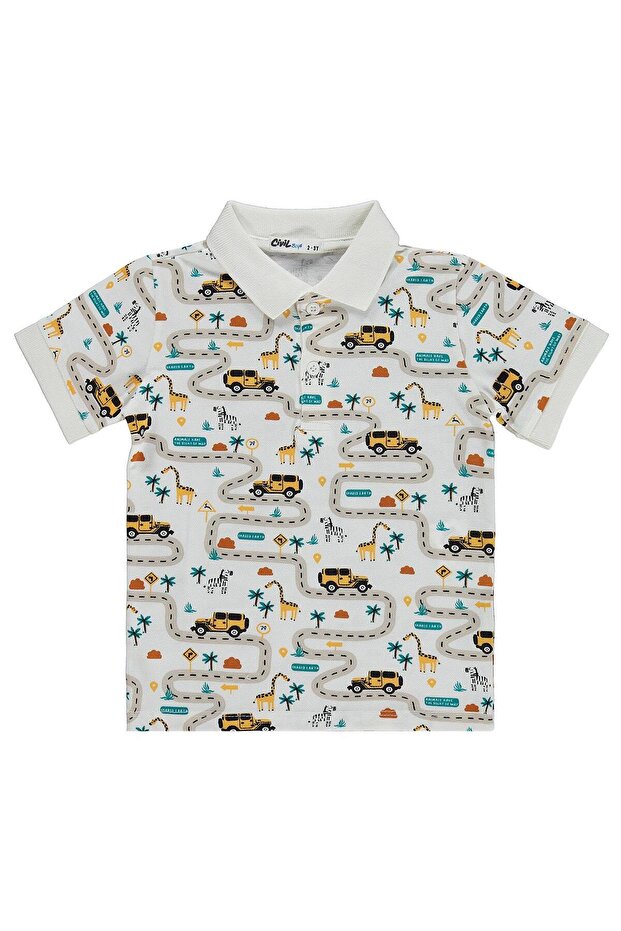 Road Printed T-Shirt for 2-5 Years Old - Ecru