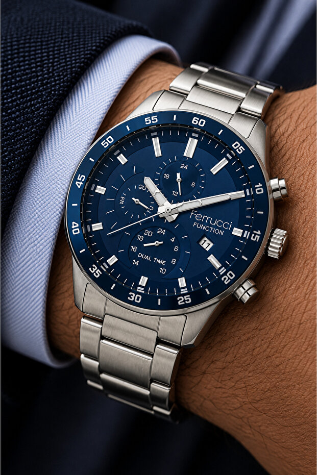 Men's Wristwatch Steel Band Silver Color Functional Premium Design with Calendar Gift Boxed