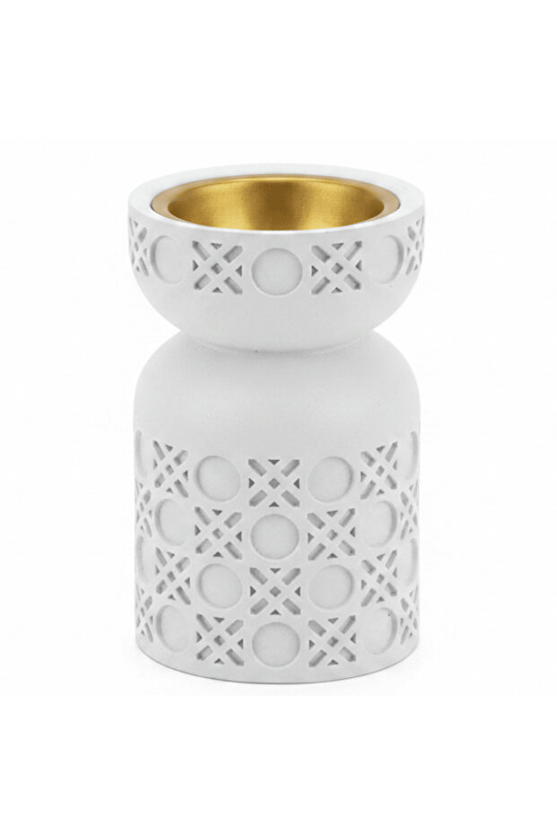 White Chalk Incense Burner with Gold Interior | Geometric Lattice Design | 10×6 cm