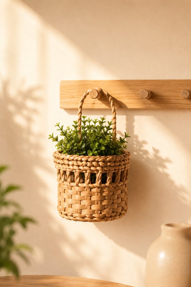Decorative Minimal Stylish Natural Wicker Organizer Basket Kitchen, Workshop, Balcony 12 X 12 cm
