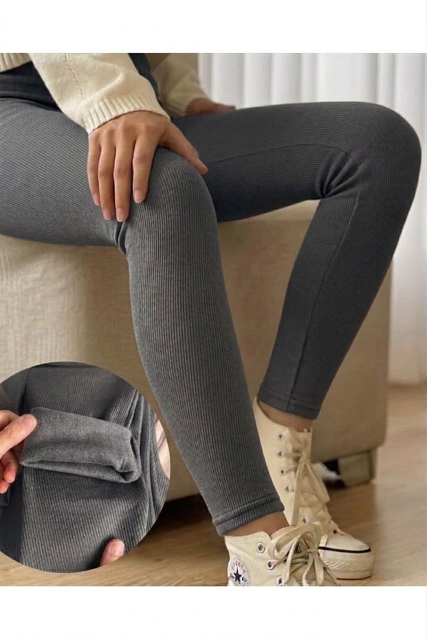 Women's High Waist Ribbed Stretchy Lycra Casual Sports Leggings
