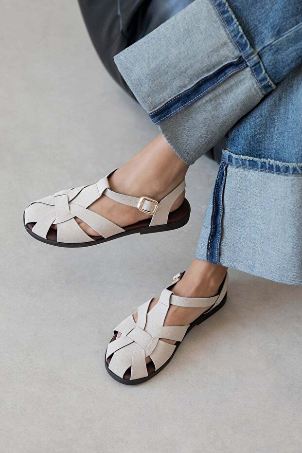 Lesa Women's Flat Sole Suede Sandals Beige