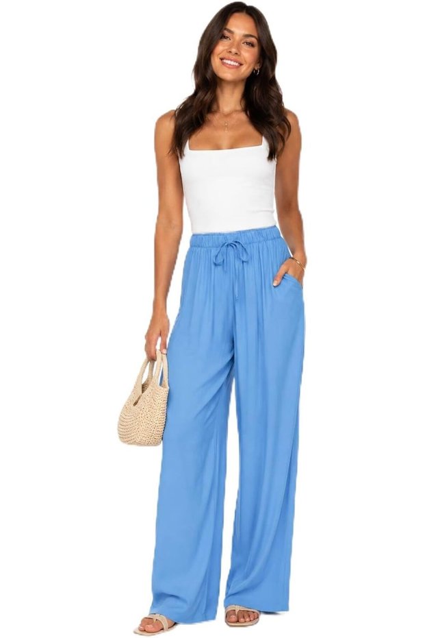 Women’s Wide Leg Drawstring Pants – Soft Flowy Casual Trousers