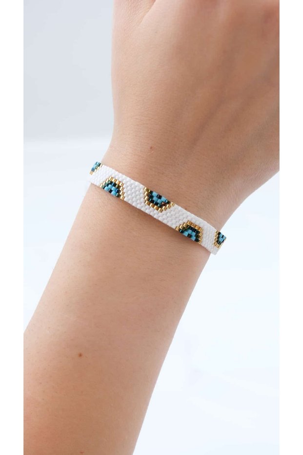 Nazar Bead Detail Miyuki Knitted Bracelet