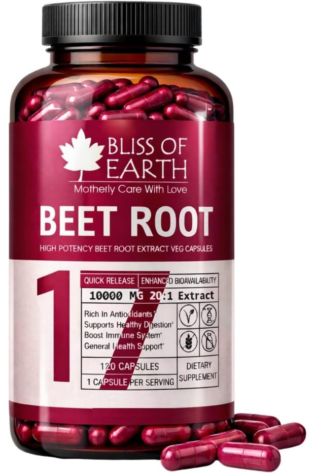 Beetroot Extract Capsules, 120 Capsules (10,000mg) | High Strength Red Beet Supplement | Supports Blood Circulation, Heart Health & Energy