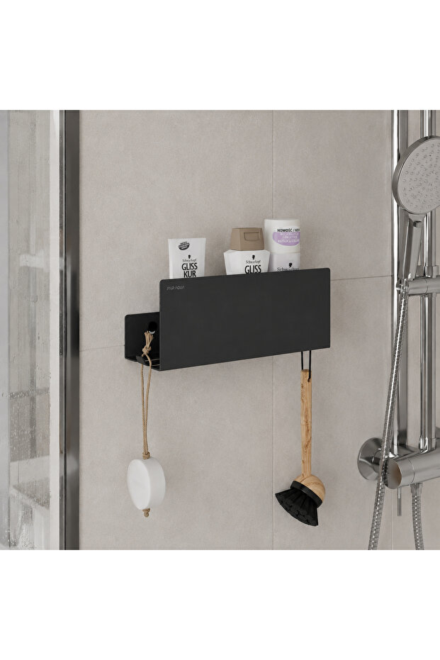 Bathroom Shower Shelf - Shampoo Holder - Bathroom Organizer - Self-Adhesive (30 cm Black)