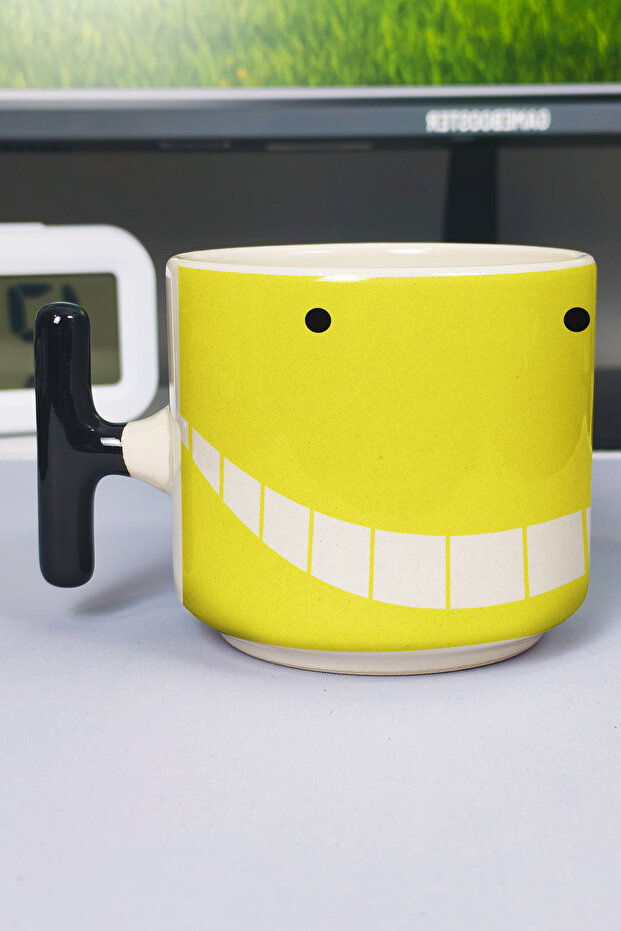 كوب سيراميك فاخر مطبوع عليه رسومات أنمي Assassination Classroom (قطعة واحدة) على شكل حرف T بمقبض أسود خاص V5T