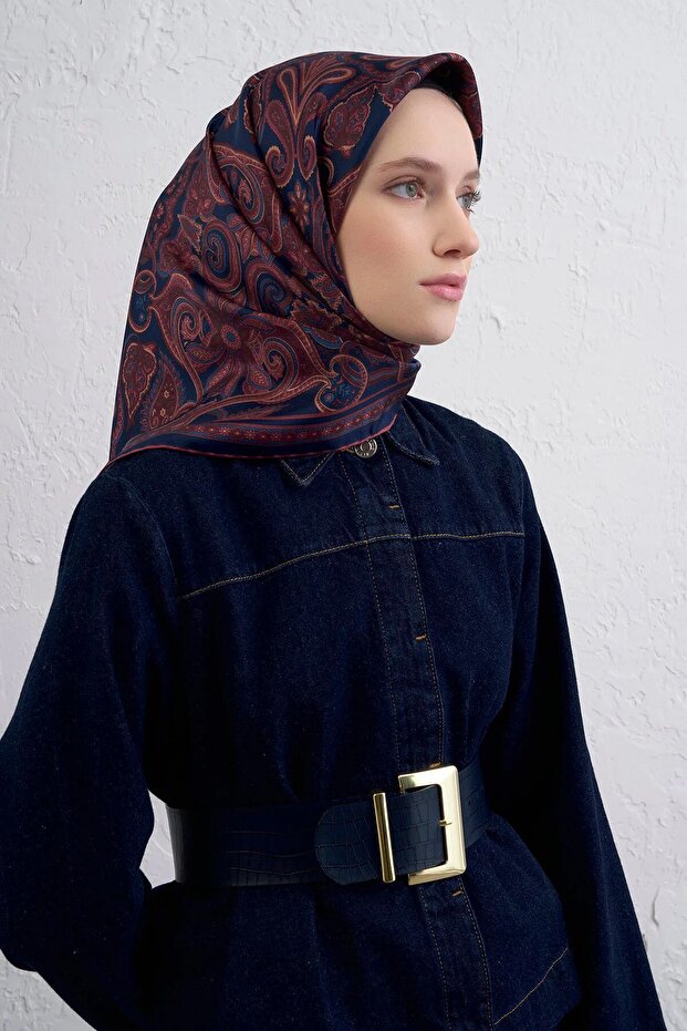 Sura Silk Scarf Navy Blue, Burgundy