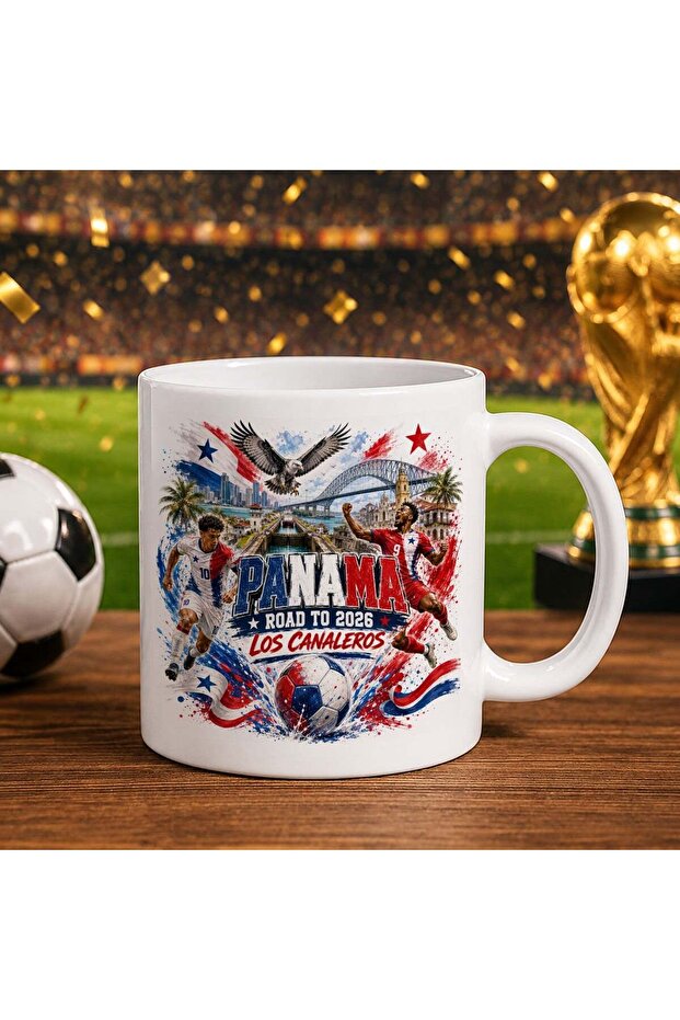 كأس أبيض بتصميم كأس العالم 2026 لمشجعي بنما