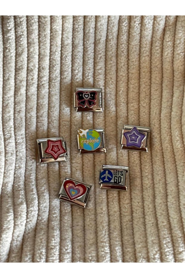 Ribbon&World Plane&Blue Star&Pink Star&Pink Heart&Airplane Lets Go Written Multi-Combination Steel Italian Charm