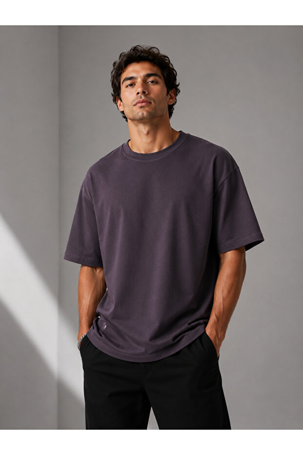 Men's Premium Oversize Dark Brown Basic T-Shirt – Soft Textured Comfortable Fit