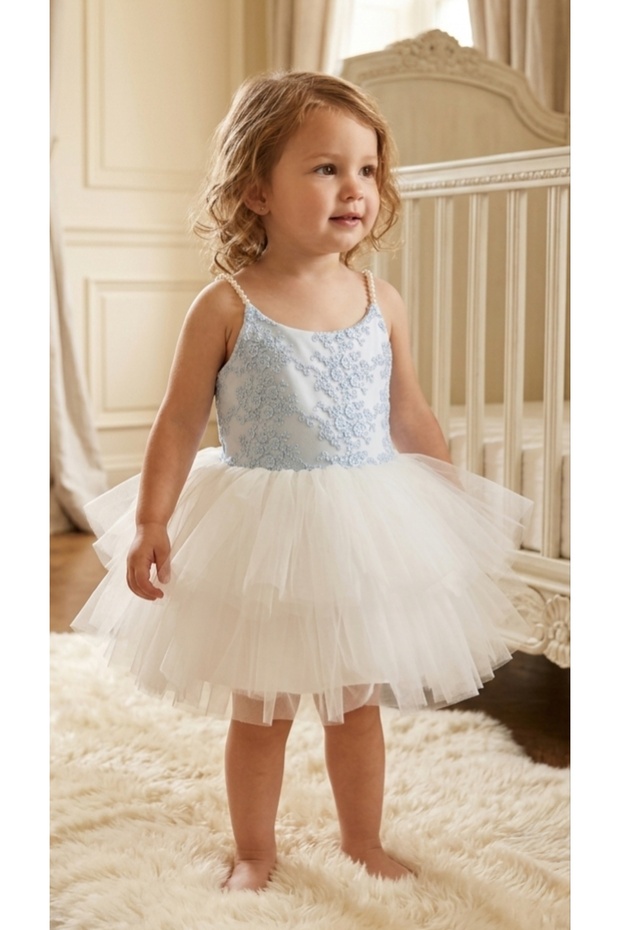 Girl's Pearl Strap Guipure Tutu Dress Birthday Party Special Occasion Dress