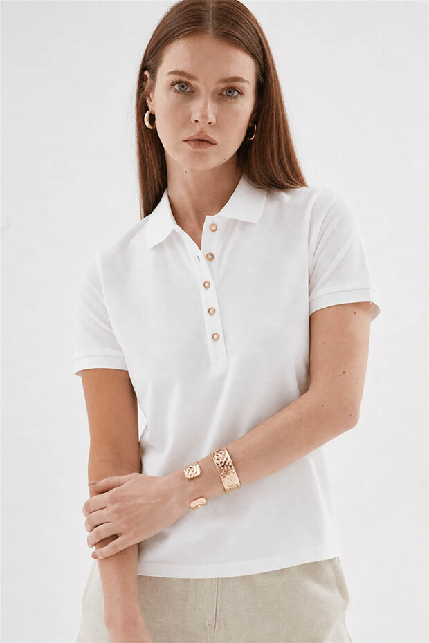 White Women's Polo Neck T-Shirt 26Y0602K1