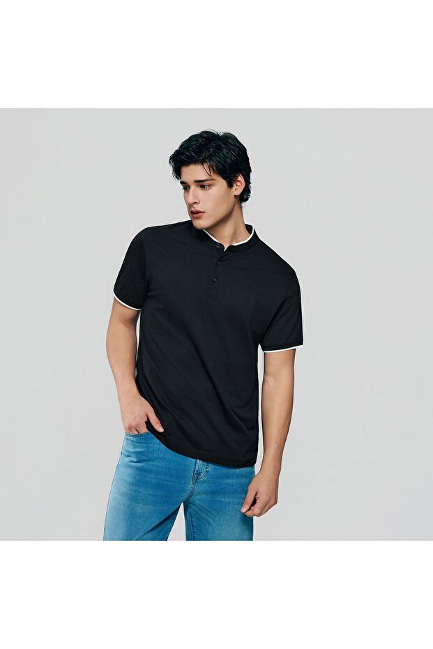 Men Slim Cotton Henley Graphic Tee