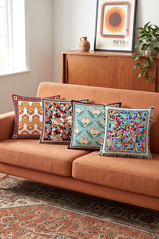 Colorful Bohemian Patterns Patterned Set of 4 Throw Pillow Covers