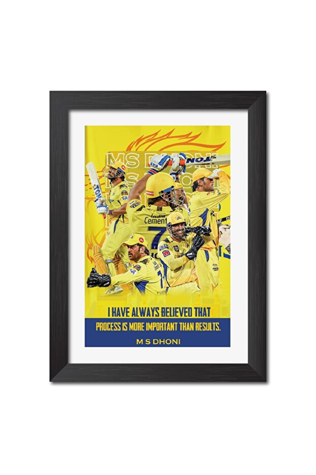Alayra MS Dhoni poster CSK Captain Cool Mahi posters Poster Framed Paintings with Black Frame (12