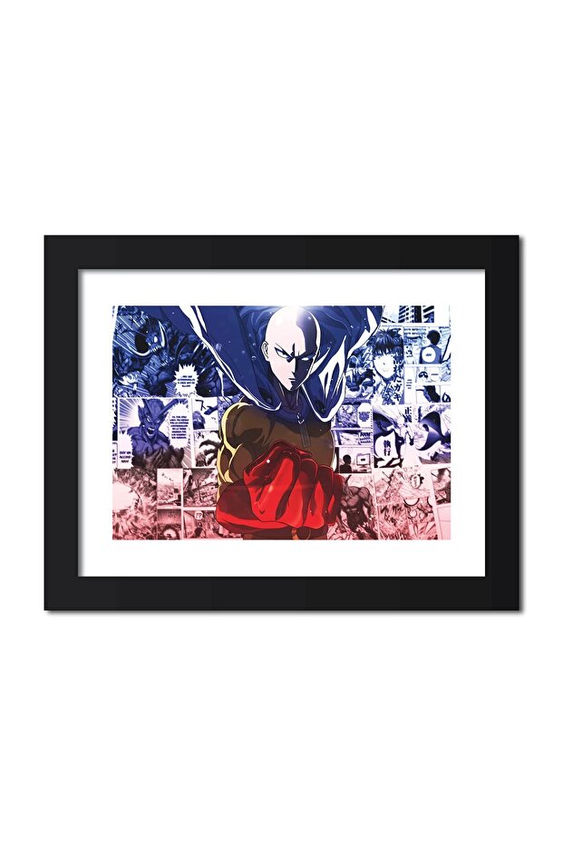Alayra Saitama Poster One Punch Man Anime Poster Framed Paintings with Black Frame