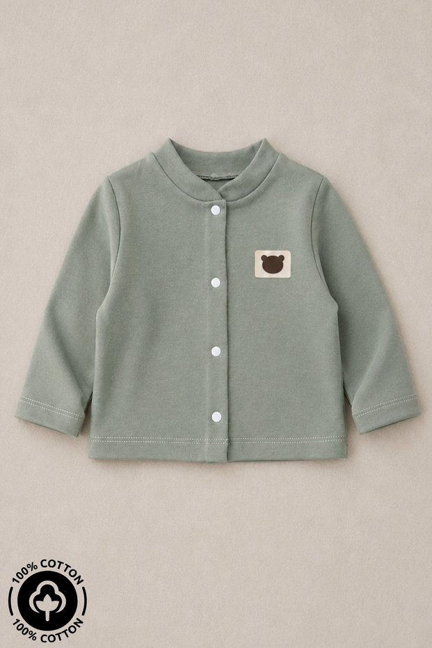Unisex Baby Teddy Bear Crest Detailed 100% Cotton 3-12 Months Seasonal Combed Cotton Baby Cardigan