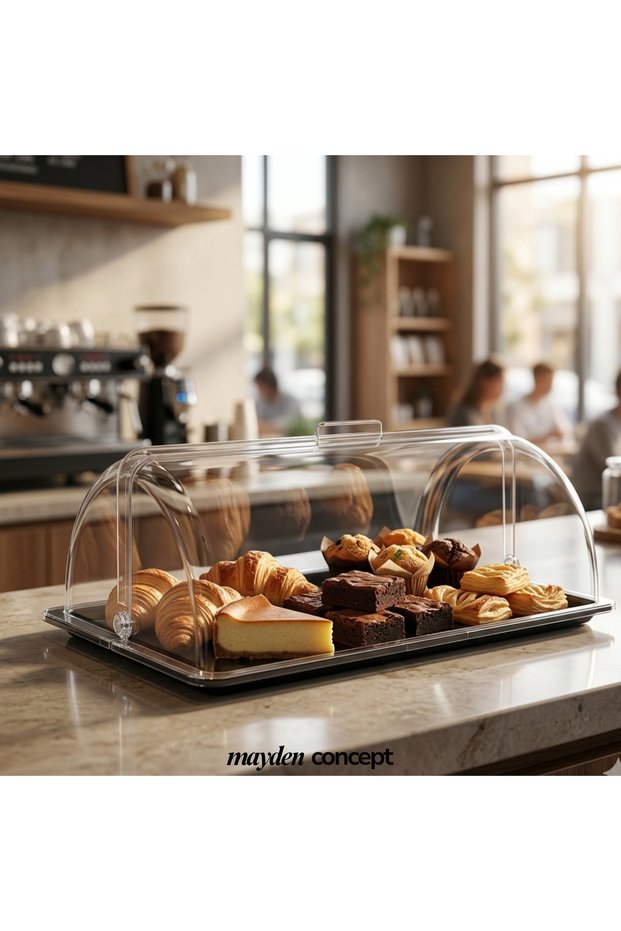 Transparent Pop-Up Lid Serving and Presentation Container (325 X 527 mm) - Polycarbonate, Durable, Unbreakable - Bread and Pastry Preservation Container