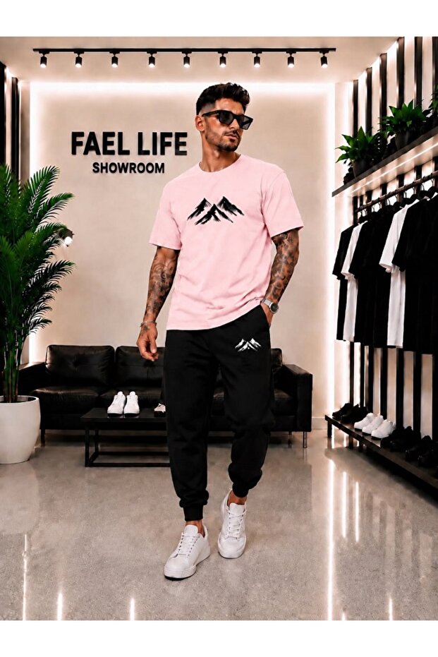 Unisex Wide-Let T-Shirt and Sweatpants Set with Mountain View Print