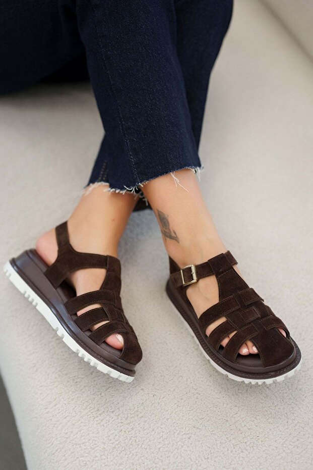 Chelsy Women's Genuine Suede Leather Closed-Front Sandals Brown