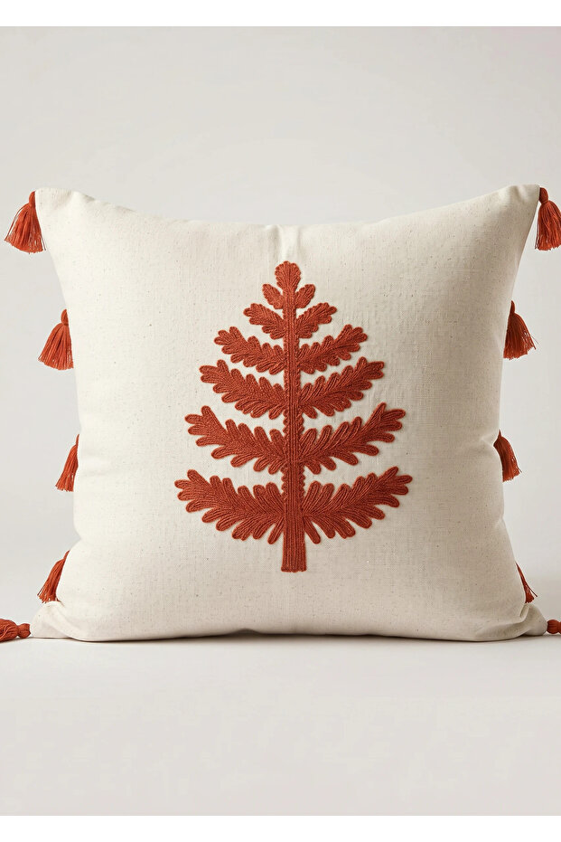 Punch Embroidered Burlap Cushion Cover - 43X43 cm Decorative Cushion