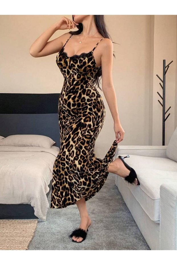Women's Nightgown with Thin Straps, Lace Details, Stylish Nightgown.