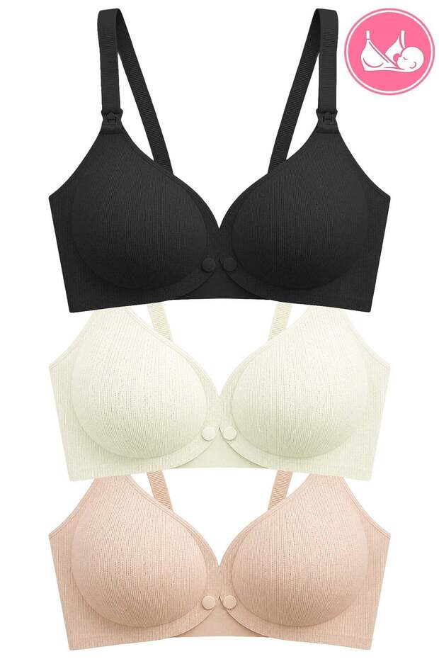 Seamless Bra - Mavelle | Laser Cut Clip-On and Snap-On Open Front Nursing Bra, Pack of 3