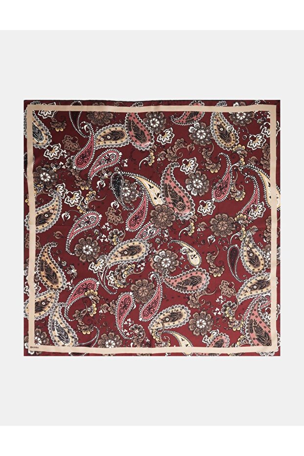 Ethnic Pattern Silk Scarf Burgundy