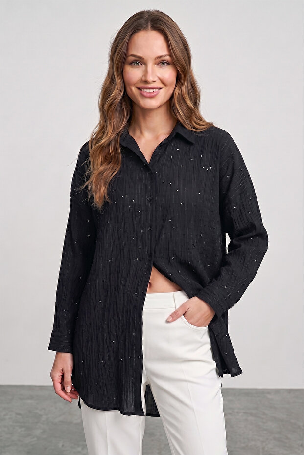 Fullamodest Sequined Jacquard Oversize Shirt