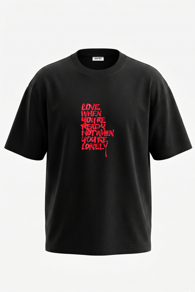 Love Quote Design Back Printed Cotton Black Oversize T-Shirt