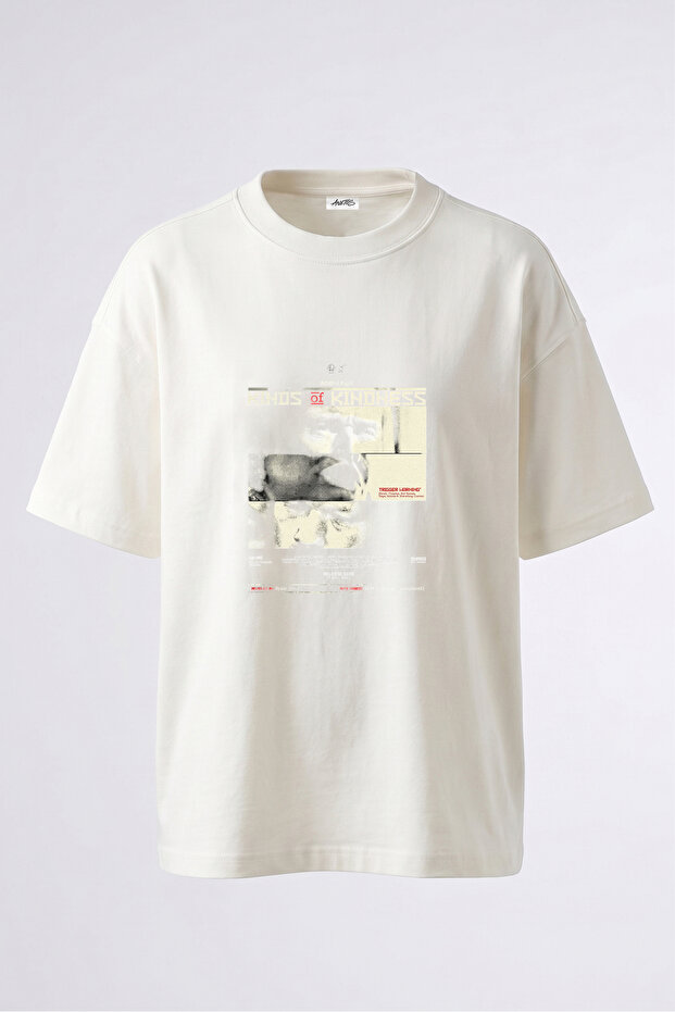 Kinds of Kindness Design Back Printed Cotton White Oversize T-Shirt