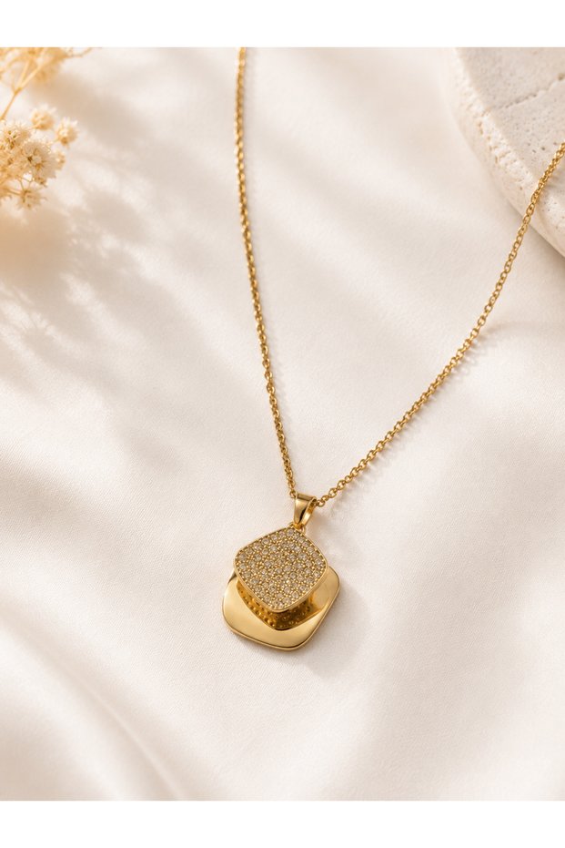 Archhazel Jewelry 360 ° Rotating Stress Necklace – Gold Color Stone-Encrusted Steel Necklace