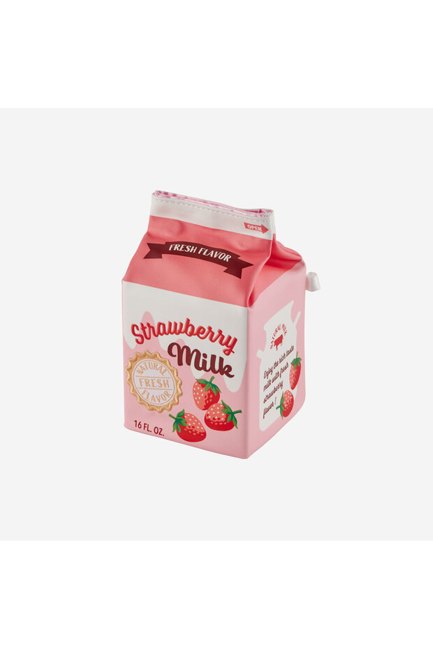 Pink Vegan Leather Strawberry Milk Makeup Bag 15X8,5X8,5 cm