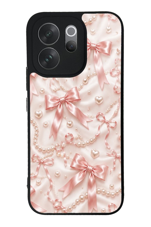 Vivo V70 Glossy Phone Case with Blush Pearl Bow Design