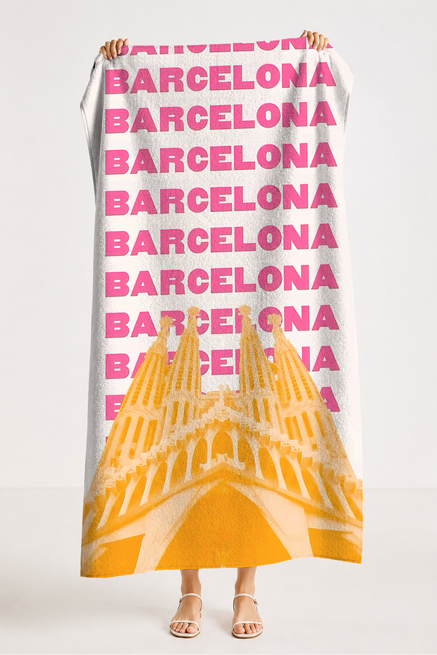 City Themed Beach Towel-Mediterranean Architecture Pink Orange Pool Sea Bath Quick Drying Seaside Cover-Up