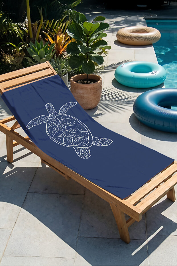 Sea Turtle Marine Beach Towel - Navy Blue Minimal Pool Sea Quick-Dry Microfiber Towel
