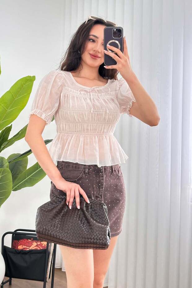 Front Tie Draped Transparent Princess Stone Blouse