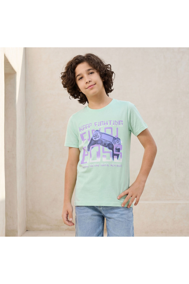 Crew Neck Short Sleeves T-shirt with Game Print