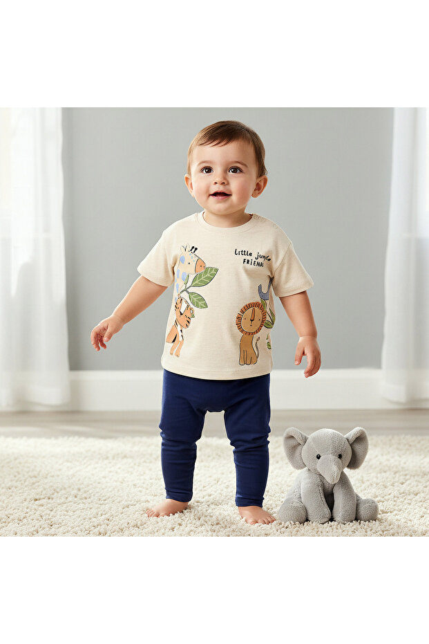 Crew Neck Short Sleeves T-shirt with Animal Applique